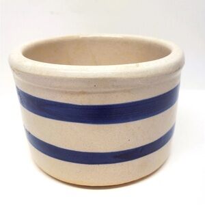 Blue and Cream Striped Stoneware Crock